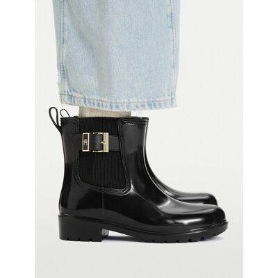 Tommy Hilfiger Gumáky Th Buckle Glossy Ankle Rain Boot FW0FW09543 Čierna Ženy Tommy Hilfiger Gumáky Th Buckle Glossy Ankle Rain Boot FW0FW09543 Čierna Ženy