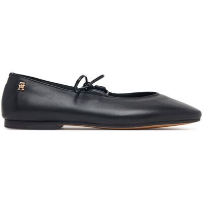Tommy Hilfiger Baleríny Lace-Up Leather Ballerina FW0FW09542 Čierna Ženy Tommy Hilfiger Baleríny Lace-Up Leather Ballerina FW0FW09542 Čierna Ženy