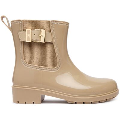 Tommy Hilfiger Gumáky Th Buckle Glossy Ankle Rain Boot FW0FW09543 Béžová Ženy Tommy Hilfiger Gumáky Th Buckle Glossy Ankle Rain Boot FW0FW09543 Béžová Ženy