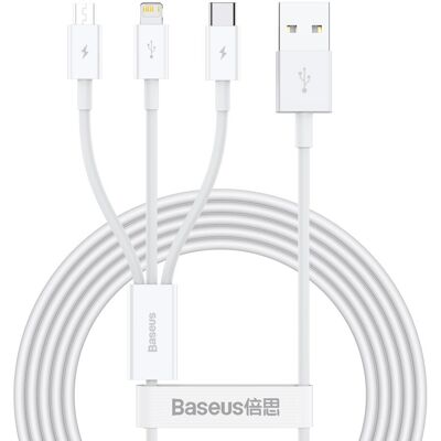 BASEUS SUPERIOR 3v1 Dátový kábel (USB Typ-C / Lightning / microUSB) biely BASEUS SUPERIOR 3v1 Dátový kábel (USB Typ-C / Lightning / microUSB) biely