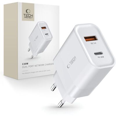 TECH-PROTECT C30W 2-PORT Sieťová nabíjačka 30W biela TECH-PROTECT C30W 2-PORT Sieťová nabíjačka 30W biela
