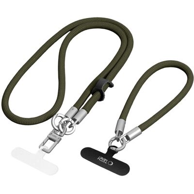 TECH-PROTECT C10S Sada šnúrok na mobil 2v1 – Crossbody popruh a pútko na zápästie OLIVE GREEN / TITANIUM TECH-PROTECT C10S Sada šnúrok na mobil 2v1 – Crossbody popruh a pútko na zápästie OLIVE GREEN / TITANIUM