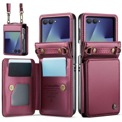 CASEME C22 Multifunkčné peňaženkové puzdro s remienkom Samsung Galaxy Z Flip8 červené CASEME C22 Multifunkčné peňaženkové puzdro s remienkom Samsung Galaxy Z Flip8 červené
