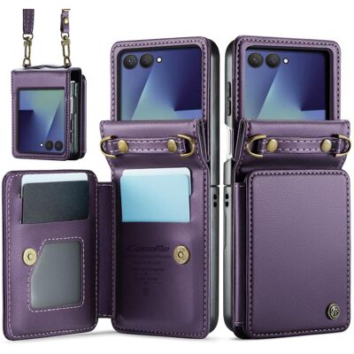 CASEME C22 Multifunkčné peňaženkové puzdro s remienkom Samsung Galaxy Z Flip8 fialové CASEME C22 Multifunkčné peňaženkové puzdro s remienkom Samsung Galaxy Z Flip8 fialové