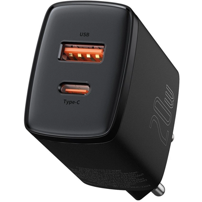 BASEUS COMPACT CCXJ-B02 20W Sieťová nabíjačka USB / USB Typ-C čierna BASEUS COMPACT CCXJ-B02 20W Sieťová nabíjačka USB / USB Typ-C čierna