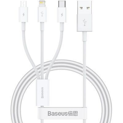BASEUS SUPERIOR 3v1 Kábel USB-A (USB Typ-C / Lightning / microUSB) 1 meter biely BASEUS SUPERIOR 3v1 Kábel USB-A (USB Typ-C / Lightning / microUSB) 1 meter biely