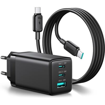 JOYROOM JR-TG10 GaN Sieťová nabíjačka 65W + USB-C kábel 100W 1.2m čierna JOYROOM JR-TG10 GaN Sieťová nabíjačka 65W + USB-C kábel 100W 1.2m čierna