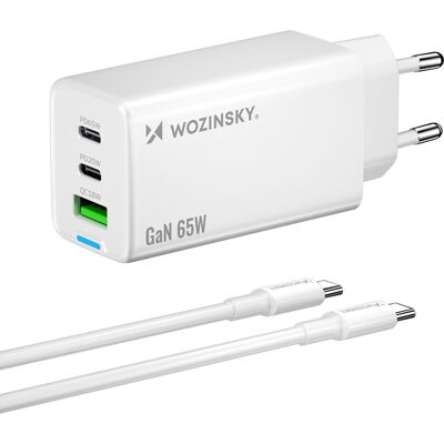 WOZINSKY GaN 65W Sieťová nabíjačka s káblom USB-C biela WOZINSKY GaN 65W Sieťová nabíjačka s káblom USB-C biela