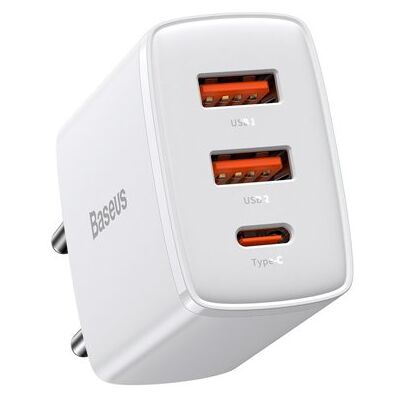 BASEUS COMPACT 30W Sieťová nabíjačka 2x USB + USB Typ-C biela BASEUS COMPACT 30W Sieťová nabíjačka 2x USB + USB Typ-C biela