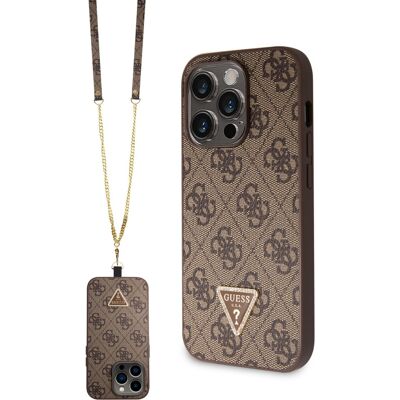 GUESS 4G STRASS SET Ochranný kryt + remienok pre Apple iPhone 15 Pro hnedý GUESS 4G STRASS SET Ochranný kryt + remienok pre Apple iPhone 15 Pro hnedý