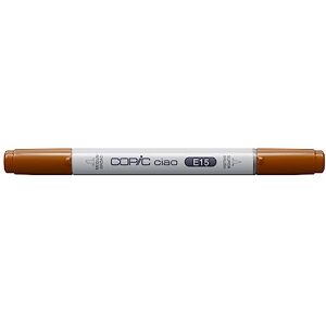 Copic Ciao Marker typ E 15, Dark Suntan, univerzální zvýrazňovač layoutu, se středně širokým a jedním štětcovým hrotem Copic Ciao Marker typ E 15, Dark Suntan, univerzální zvýrazňovač layoutu, se středně širokým a jedním štětcovým hrotem