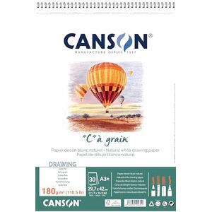 Canson 400060625 "C" a grain lehce zrnitý kreslicí papír, 180 g/m2, A3+, 30 listů na blok "Spirála na krátké straně", 297 x 445 mm, bílá Canson 400060625 "C" a grain lehce zrnitý kreslicí papír, 180 g/m2, A3+, 30 listů na blok "Spirála na krátké straně", 297 x 445 mm, bílá