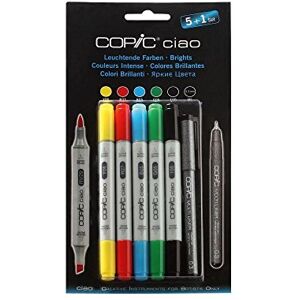 Copic Ciao Marker 5+1 sada "Zářivé barvy", 5 univerzálních popisovačů rozvržení, se středně širokou a štětcovou špičkou, vč. 1 multiliner 0,3 mm Copic Ciao Marker 5+1 sada "Zářivé barvy", 5 univerzálních popisovačů rozvržení, se středně širokou a štětcovou špičkou, vč. 1 multiliner 0,3 mm