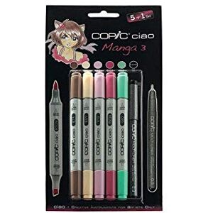 Copic Ciao Marker 5+1 sada "Manga 3", 5 univerzálních layoutmarkerů se středně širokým a jedním štětcovým hrotem, vč. 1 multiliner 0,3 mm Copic Ciao Marker 5+1 sada "Manga 3", 5 univerzálních layoutmarkerů se středně širokým a jedním štětcovým hrotem, vč. 1 multiliner 0,3 mm