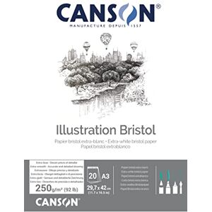 Canson Ilustrace Bristol, extra hladký, satinovaný papír, 250 g/m², na krátké straně lepený blok, DIN A3, 29,7 x 42 cm, extra bílá, 20 listů Canson Ilustrace Bristol, extra hladký, satinovaný papír, 250 g/m², na krátké straně lepený blok, DIN A3, 29,7 x 42 cm, extra bílá, 20 listů