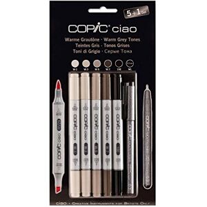 Copic Ciao Marker 5+1 sada "Teplé odstíny šedé", 5 univerzálních layoutpopisovačů se středně širokým a štětcovým hrotem, vč. 1 multiliner 0,3 mm Copic Ciao Marker 5+1 sada "Teplé odstíny šedé", 5 univerzálních layoutpopisovačů se středně širokým a štětcovým hrotem, vč. 1 multiliner 0,3 mm