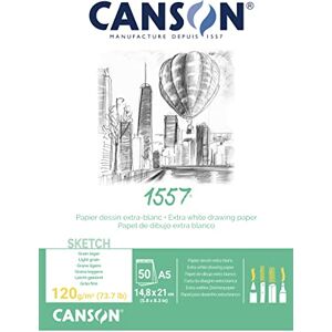 Canson 1557® Skicovací papír lepený na hlavu, DIN A4 21 x 29,7 cm, 50 listů, 120 g/m², lehce zrnitý Canson 1557® Skicovací papír lepený na hlavu, DIN A4 21 x 29,7 cm, 50 listů, 120 g/m², lehce zrnitý