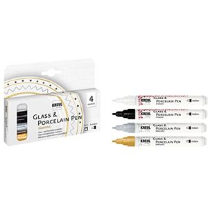 KREUL 16431 Glass & Porcelain Pen Glamour medium, 4 barvy v sadě, tvarově stabilní hrot, tloušťka linky cca 2–4 mm, krycí barva na sklo a porcelán na bázi vody, barevné KREUL 16431 Glass & Porcelain Pen Glamour medium, 4 barvy v sadě, tvarově stabilní hrot, tloušťka linky cca 2–4 mm, krycí barva na sklo a porcelán na bázi vody, barevné