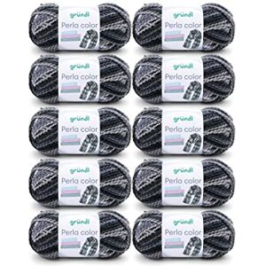 Gründl Perla color (podobná vlně, buclé-háčkované příze ze 100% polyesteru, 100 g / 90 m, síla jehlic: 8-9, 10 x 100 g), černo-šedá vícebarevná Gründl Perla color (podobná vlně, buclé-háčkované příze ze 100% polyesteru, 100 g / 90 m, síla jehlic: 8-9, 10 x 100 g), černo-šedá vícebarevná
