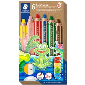 Staedtler Pastelka 3v1 Noris junior (barevná, voskovka a akvarelová tužka, extra odolná proti zlomení, ideální pro děti, na mnoho povrchů, kartonové pouzdro v 6 barvách vč. ořezávátka), 140 C6 Staedtler Pastelka 3v1 Noris junior (barevná, voskovka a akvarelová tužka, extra odolná proti zlomení, ideální pro děti, na mnoho povrchů, kartonové pouzdro v 6 barvách vč. ořezávátka), 140 C6