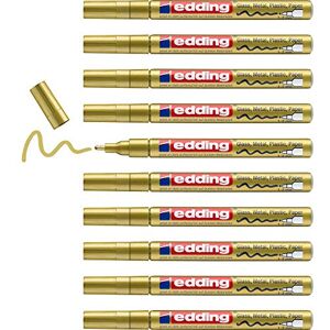Edding 751 Lesklý lakový popisovač – zlatý – 10 lakových popisovačů – kulatý hrot 1–2 mm – lakovací tyčinka na sklo, kámen, dřevo, plast a papír – voděodolná, silně kryjící Edding 751 Lesklý lakový popisovač – zlatý – 10 lakových popisovačů – kulatý hrot 1–2 mm – lakovací tyčinka na sklo, kámen, dřevo, plast a papír – voděodolná, silně kryjící
