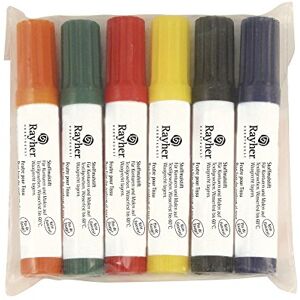 Rayher Sada fixů na látky, 6 barev, krátké provedení, kulatý hrot 2-4 mm, textilní tužky, tužky na textil, 3844500 Rayher Sada fixů na látky, 6 barev, krátké provedení, kulatý hrot 2-4 mm, textilní tužky, tužky na textil, 3844500