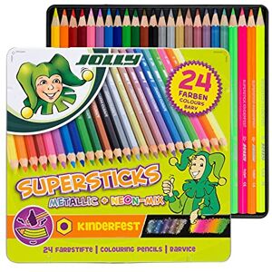JOLLY Pastelka Superstick dětská pevná metallicmix, 24dílné kovové pouzdro, nerozbitné a netoxické, metalické a neonové barvy, hexagonální JOLLY Pastelka Superstick dětská pevná metallicmix, 24dílné kovové pouzdro, nerozbitné a netoxické, metalické a neonové barvy, hexagonální