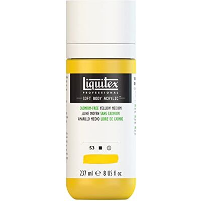 Liquitex 1923890 Professional akrylová barva Soft Body – umělecká barva v krémově krycí konzistenci, vysoká pigmentace, stálobarevná & odolná proti stárnutí, láhev 237 ml – bez kadmia, žlutá střední Liquitex 1923890 Professional akrylová barva Soft Body – umělecká barva v krémově krycí konzistenci, vysoká pigmentace, stálobarevná & odolná proti stárnutí, láhev 237 ml – bez kadmia, žlutá střední