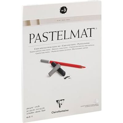 Clairefontaine 96029C kreslicí blok Pastelmat (lepený na hlavě, 12 listů, 30 x 40 cm, 360 g, se 4 transparentními dělicími listy, speciální karton ideální pro pastely a křídy) bílý Clairefontaine 96029C kreslicí blok Pastelmat (lepený na hlavě, 12 listů, 30 x 40 cm, 360 g, se 4 transparentními dělicími listy, speciální karton ideální pro pastely a křídy) bílý