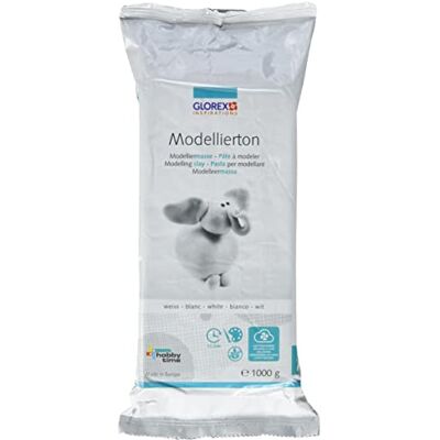 GLOREX 6 1780 712 – modelovací hlína, 1 kg v bílé barvě, hotová modelovací hmota připravená k použití, přírodní, měkká a hebká, po zaschnutí lze pomalovat GLOREX 6 1780 712 – modelovací hlína, 1 kg v bílé barvě, hotová modelovací hmota připravená k použití, přírodní, měkká a hebká, po zaschnutí lze pomalovat