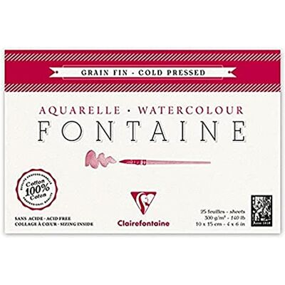 Clairefontaine 96436C Malblock blok na straně kolen akvarelový papír jemný zrn, fontánky/hadr, 10 x 15 cm formát na pohledy, 25 listů, 300 g balení, bílé Clairefontaine 96436C Malblock blok na straně kolen akvarelový papír jemný zrn, fontánky/hadr, 10 x 15 cm formát na pohledy, 25 listů, 300 g balení, bílé