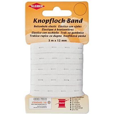Kleiber Páska s knoflíkovou dírkou 71091 / elastická knoflíková dírka, 58% polyester; 42% latex, bílá, 300 x 1,2 x 0,05 cm Kleiber Páska s knoflíkovou dírkou 71091 / elastická knoflíková dírka, 58% polyester; 42% latex, bílá, 300 x 1,2 x 0,05 cm