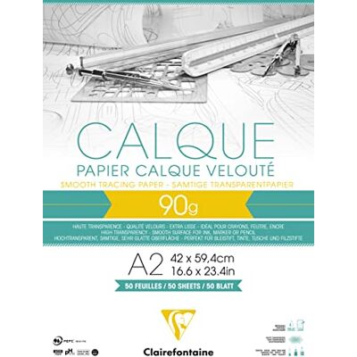Clairefontaine 975094C Block Transparentpapier (DIN A2, 42 x 59,4 cm, 50 Blatt, 90 g, ideal für technische Zeichnen) transparent Clairefontaine 975094C Block Transparentpapier (DIN A2, 42 x 59,4 cm, 50 Blatt, 90 g, ideal für technische Zeichnen) transparent