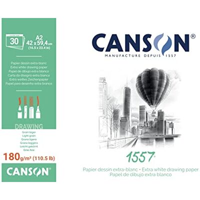 Canson 1557® kreslicí papír lepený hlavou, DIN A2 – 42 × 59,4 cm, 30 listů, 180 g/m², lehce zrnitý Canson 1557® kreslicí papír lepený hlavou, DIN A2 – 42 × 59,4 cm, 30 listů, 180 g/m², lehce zrnitý