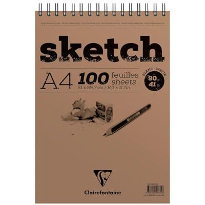 Clairefontaine 96604C skicák Sketch s dvojitou spirálou, DIN A4 21 x 29,79 cm, 50 listů, ideální pro suché techniky, 90 g, bílý, 1 kus Clairefontaine 96604C skicák Sketch s dvojitou spirálou, DIN A4 21 x 29,79 cm, 50 listů, ideální pro suché techniky, 90 g, bílý, 1 kus