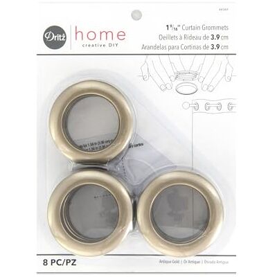 Dritz Očka na závěsy, 1-9/16 palců (4 cm) vnitřní průměr, robustní plast, zacvakávací systém, instalace bez nářadí, starožitné zlato, 8 kusů Dritz Očka na závěsy, 1-9/16 palců (4 cm) vnitřní průměr, robustní plast, zacvakávací systém, instalace bez nářadí, starožitné zlato, 8 kusů