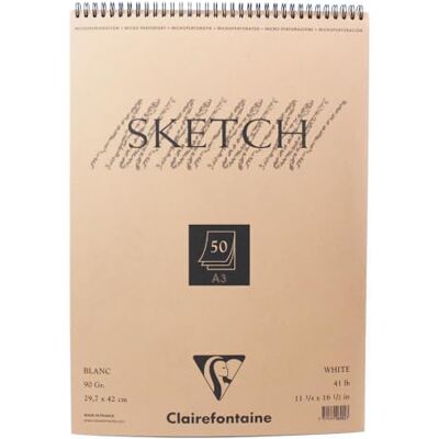 Clairefontaine 96902C skicák s dvojitou spirálou Sketchový papír, DIN A3, 29,7 x 42 cm, 50 listů, 90 g, bílý Clairefontaine 96902C skicák s dvojitou spirálou Sketchový papír, DIN A3, 29,7 x 42 cm, 50 listů, 90 g, bílý