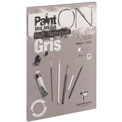 Clairefontaine 975810C PaintOn blok (250 g, DIN A3, 29,7 x 42 cm, lepený, 30 listů, ideální pro bílé kresby a multitechniky) šedá 1 kus Clairefontaine 975810C PaintOn blok (250 g, DIN A3, 29,7 x 42 cm, lepený, 30 listů, ideální pro bílé kresby a multitechniky) šedá 1 kus