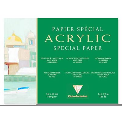 Clairefontaine 96498C – blok akrylový papír, 4stranný lepený, 36 x 48 cm, 10 listů, 360 g, bílý, 1 kus Clairefontaine 96498C – blok akrylový papír, 4stranný lepený, 36 x 48 cm, 10 listů, 360 g, bílý, 1 kus