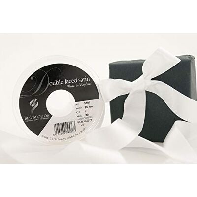 Berisfords 3501 Doppelseitiges Satinband, 20 m x 25 mm, Weiß Berisfords 3501 Doppelseitiges Satinband, 20 m x 25 mm, Weiß