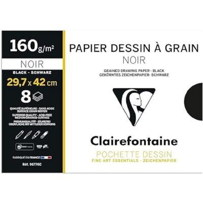Clairefontaine 96776C desky kreslicí papír (160 g, 29,7 x 22 cm, 8 archů, ideální pro výuku umění), černý Clairefontaine 96776C desky kreslicí papír (160 g, 29,7 x 22 cm, 8 archů, ideální pro výuku umění), černý