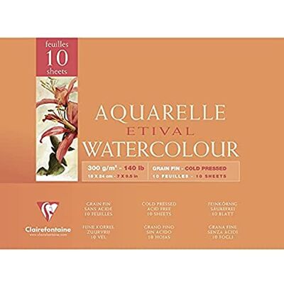 Clairefontaine 96570C Aquarellblock Etival (4-seitig verleimt, 10 Blatt, 300g, für alle Nasstechniken geeignet, feinkörnig, aus 100% Zellulose, 18 x 24 cm) weiß Clairefontaine 96570C Aquarellblock Etival (4-seitig verleimt, 10 Blatt, 300g, für alle Nasstechniken geeignet, feinkörnig, aus 100% Zellulose, 18 x 24 cm) weiß
