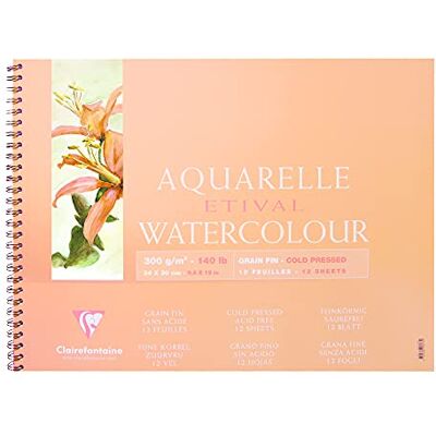 Clairefontaine 96071C Malblock, mit Doppelspirale Aquarellpapier Feinkörnig, Etival/Zellulose, 24 x 30 cm, 12 Blatt, 300 g, weiß Clairefontaine 96071C Malblock, mit Doppelspirale Aquarellpapier Feinkörnig, Etival/Zellulose, 24 x 30 cm, 12 Blatt, 300 g, weiß