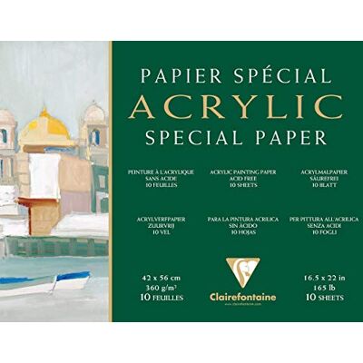 Clairefontaine 96499C – blok akrylový papír lepený na 4 stranách, 42 x 56 cm, 10 listů, 360 g, pro studium a malování venku, 1 kus Clairefontaine 96499C – blok akrylový papír lepený na 4 stranách, 42 x 56 cm, 10 listů, 360 g, pro studium a malování venku, 1 kus