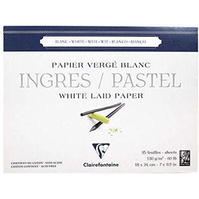 Clairefontaine 96481C kreslicí blok Ingres (lepený na hlavové straně, 18 x 24 cm, 25 listů, zrnitý, 130 g, ideální pro suché techniky, pastelové) bílý Clairefontaine 96481C kreslicí blok Ingres (lepený na hlavové straně, 18 x 24 cm, 25 listů, zrnitý, 130 g, ideální pro suché techniky, pastelové) bílý