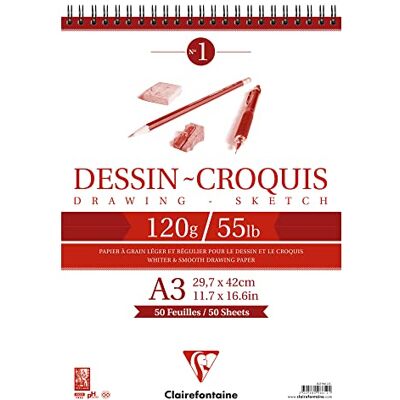 Clairefontaine 96612C kreslicí blok Croquis (dvojitá spirálová vazba, praktická pro nákresy, DIN A3, 29,7 x 42 cm, 50 listů, 125 g), bílý Clairefontaine 96612C kreslicí blok Croquis (dvojitá spirálová vazba, praktická pro nákresy, DIN A3, 29,7 x 42 cm, 50 listů, 125 g), bílý