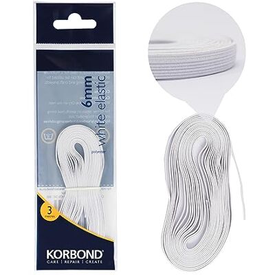 KORBOND , Bílý 110370 elastický pásek, 6 mm x 3 m, polyesterová směsová tkanina KORBOND , Bílý 110370 elastický pásek, 6 mm x 3 m, polyesterová směsová tkanina