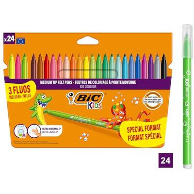 BIC Kids 921360 Dětské barevné popisovače (fixy) Střední hrot (24-rozmaňitých barev, v praktickém cestovním pouzdře) 24 kusů BIC Kids 921360 Dětské barevné popisovače (fixy) Střední hrot (24-rozmaňitých barev, v praktickém cestovním pouzdře) 24 kusů