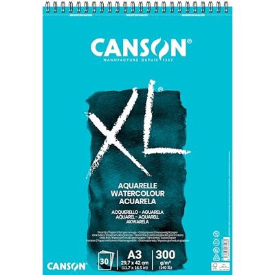 Canson XL akvarelový papír, jemný, 300 g/m², na krátké straně spirálově vázaný blok, DIN A3, 29,7 x 42 cm, bílý, 30 listů Canson XL akvarelový papír, jemný, 300 g/m², na krátké straně spirálově vázaný blok, DIN A3, 29,7 x 42 cm, bílý, 30 listů