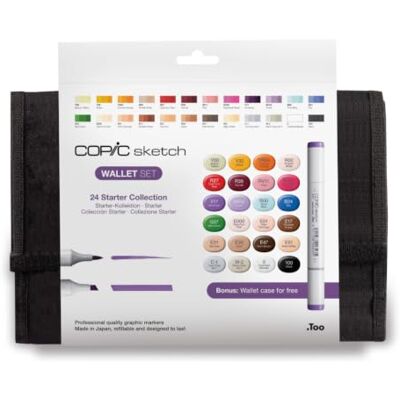 Copic Sada Sketch "Starter Set", 24dílná sada v peněžence, Twin Marker se středně širokou a štětcovou špičkou Copic Sada Sketch "Starter Set", 24dílná sada v peněžence, Twin Marker se středně širokou a štětcovou špičkou